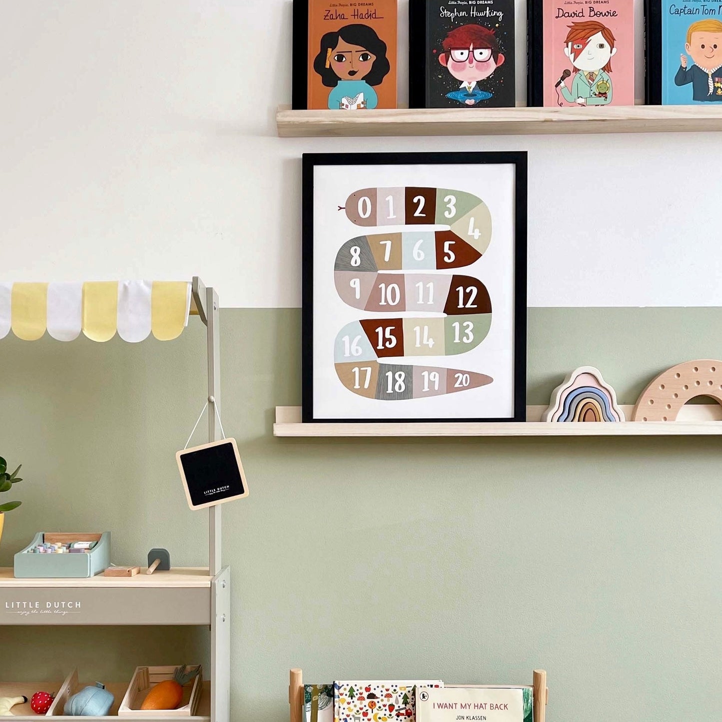 Number Snake Art Print In Brown/Green by Kid of the Village (6 Sizes Available)