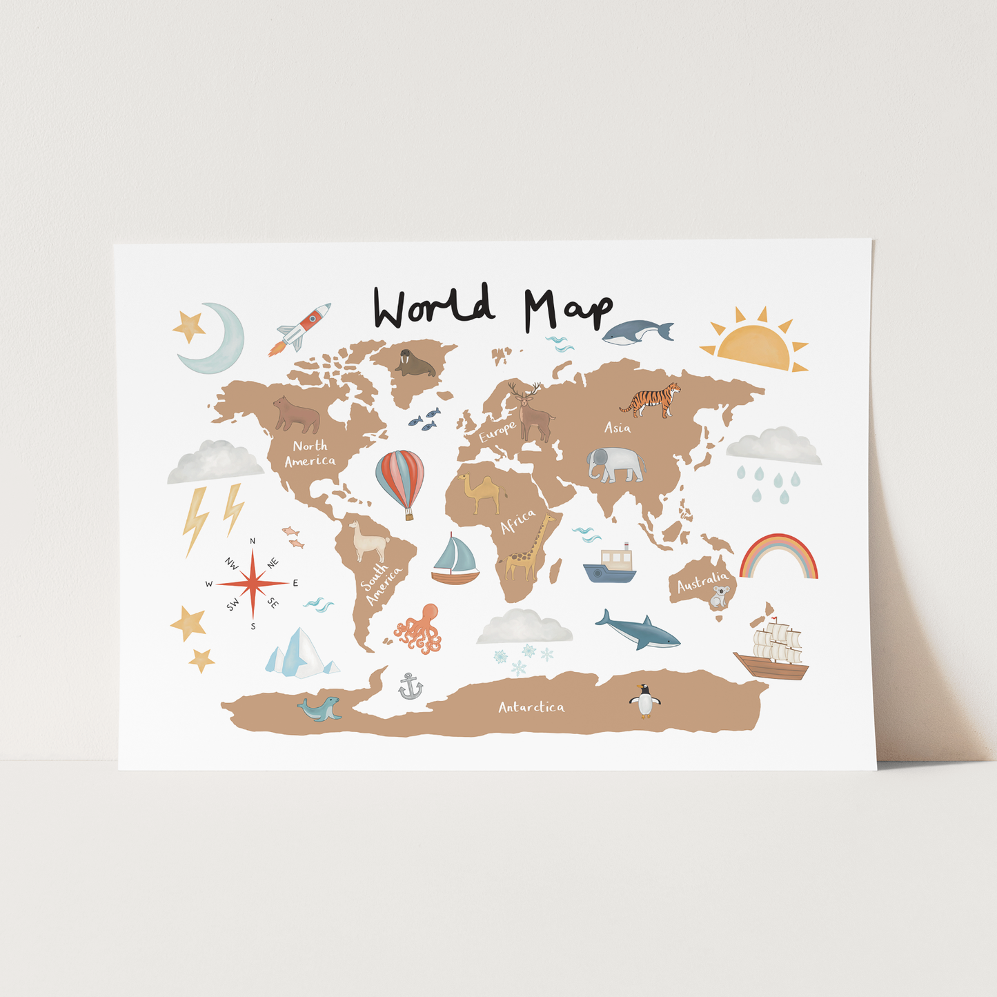 World Map Art Print In Clay by Kid of the Village (6 Sizes Available)