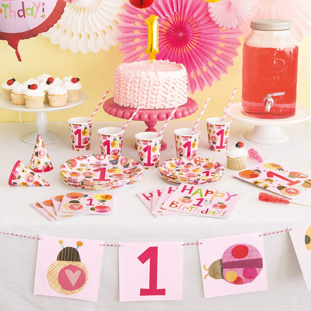 Paper Mini Party Hats 8 Pack - Ladybug 1st Birthday