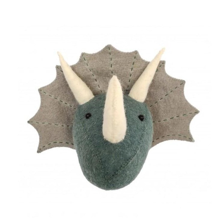 Fiona Walker Blue Triceratops Dinosaur Felt Animal Head - Mini