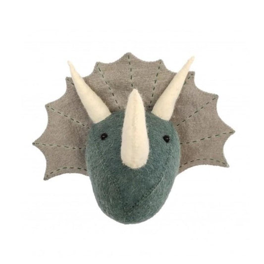 Fiona Walker Blue Triceratops Dinosaur Felt Animal Head - Mini