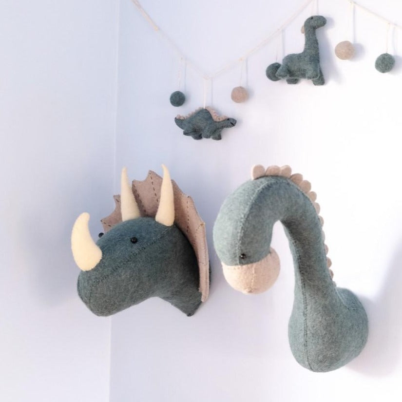 Fiona Walker Blue Triceratops Dinosaur Felt Animal Head - Mini