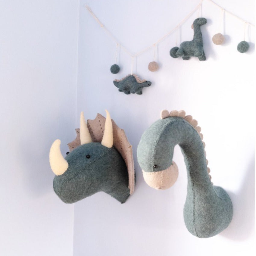 Fiona Walker Blue Diplodocus Dinosaur Felt Animal Wall Head - Mini