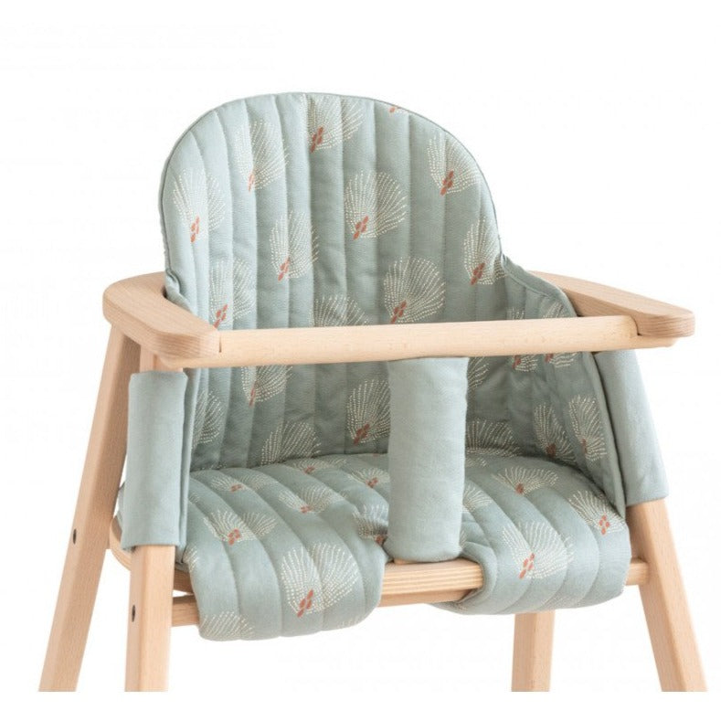 Nobodinoz Growing Green High Chair Cushion - White Gatsby/Antique Green