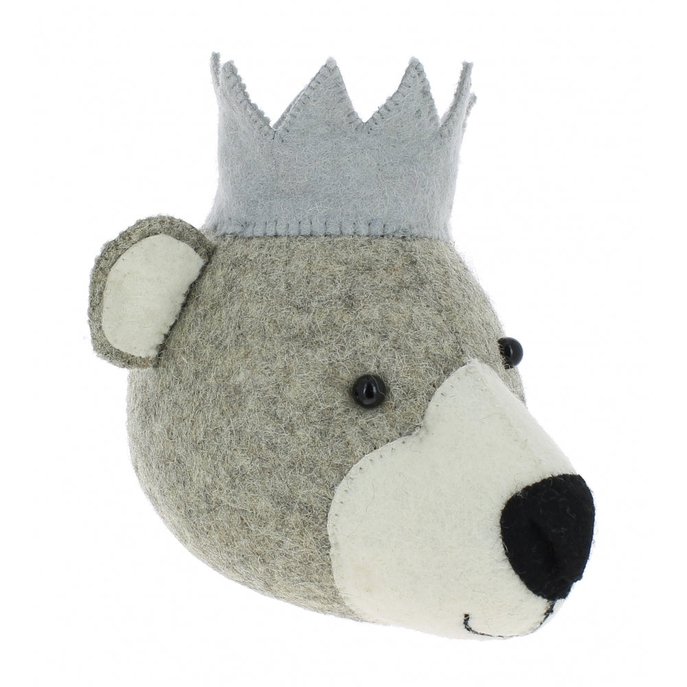 Fiona Walker Bear With Crown Felt Animal Wall Head
