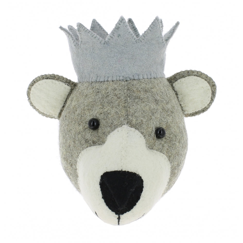 Fiona Walker Bear With Crown Felt Animal Wall Head - Mini