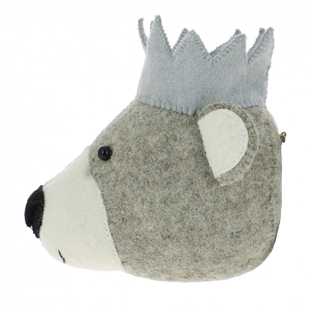 Fiona Walker Bear With Crown Felt Animal Wall Head