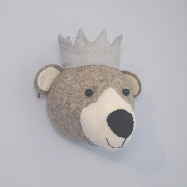 Fiona Walker Bear With Crown Felt Animal Wall Head