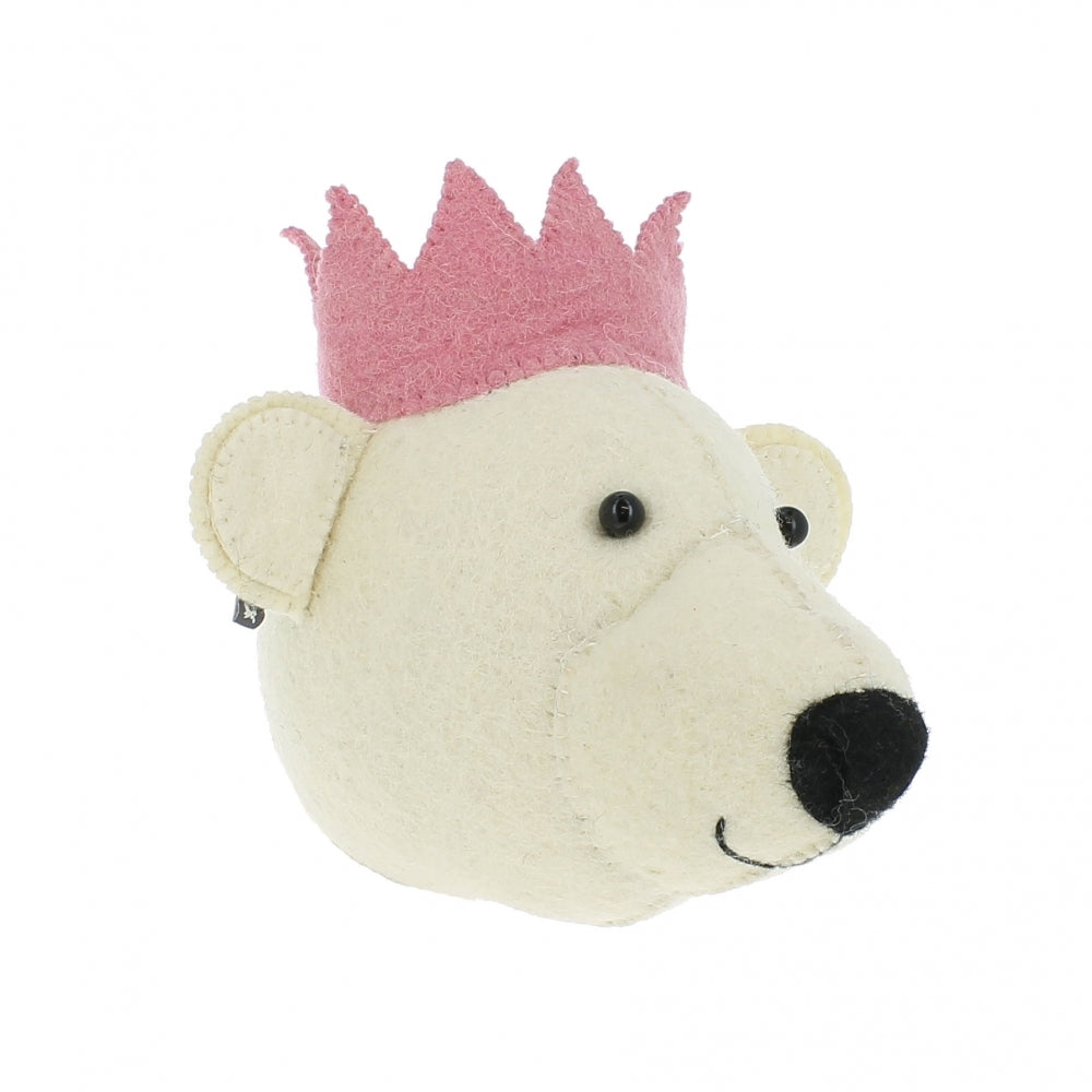 Fiona Walker Baby Bear With Pink Crown Felt Animal Wall Head - Mini
