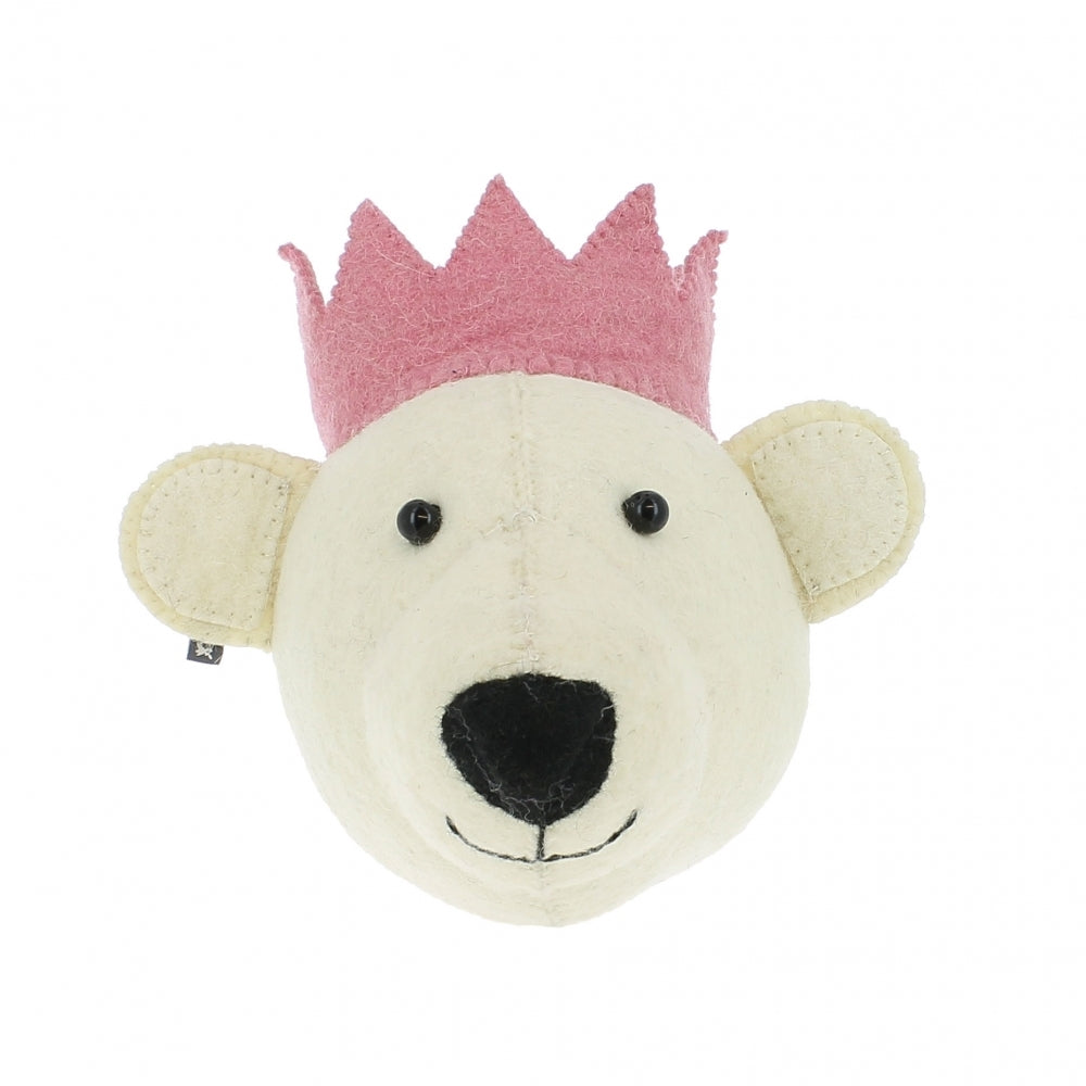 Fiona Walker Baby Bear With Pink Crown Felt Animal Wall Head - Mini