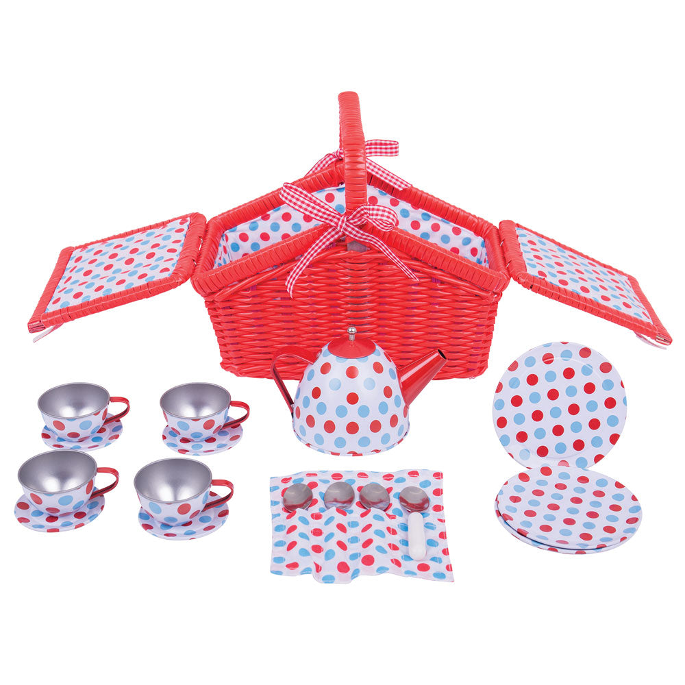 Bigjigs Spotted Tea Basket Toy Set
