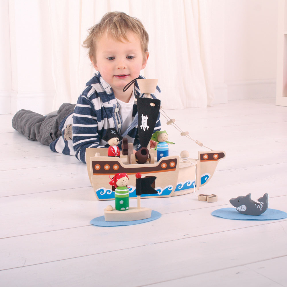 Bigjigs Mini Wooden Pirate Ship Playset