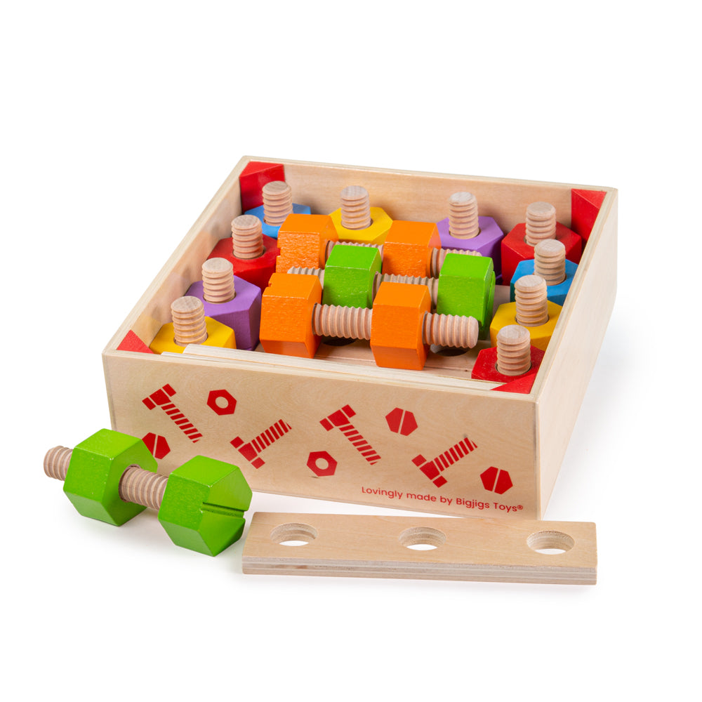 Bigjigs Wooden Crate of Toy Nuts and Bolts