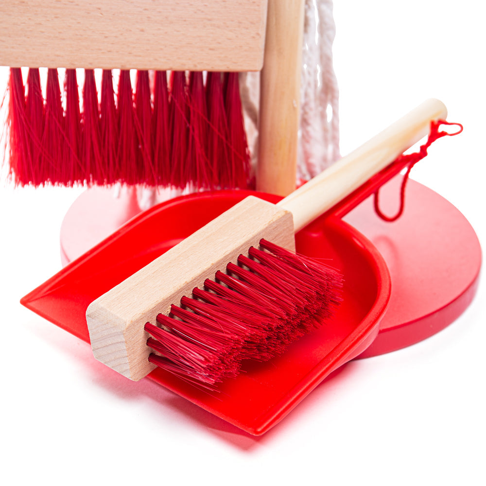 Bigjigs Wooden Toy Cleaning Stand Set - Red