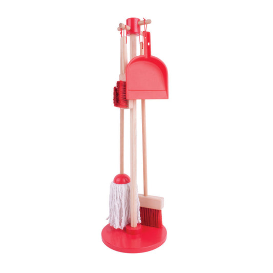 Bigjigs Wooden Toy Cleaning Stand Set - Red