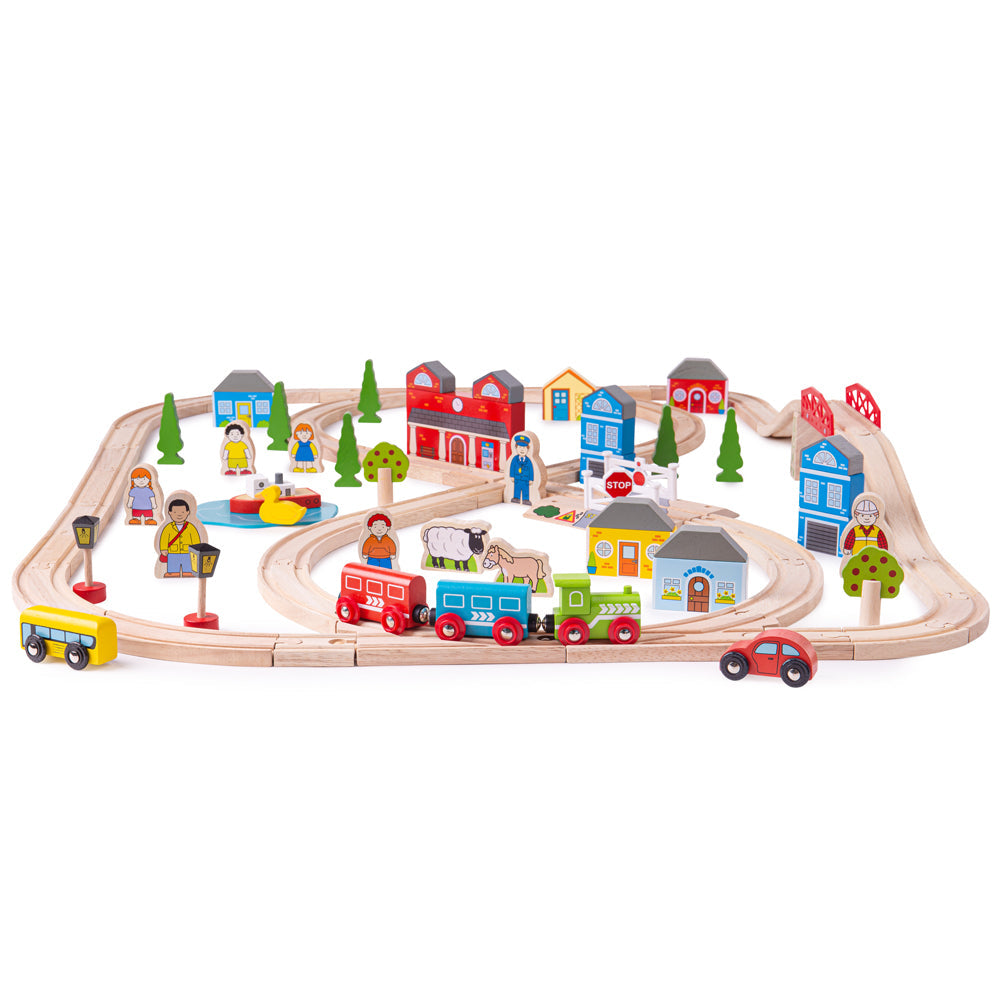 Bigjigs Rail Wooden Town and Country Train Set