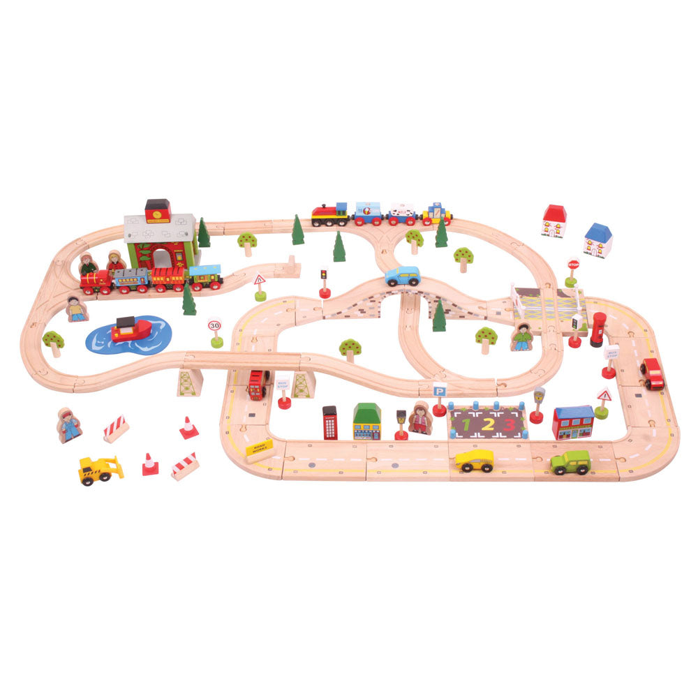 Bigjigs Rail Wooden City Road and Railway Set