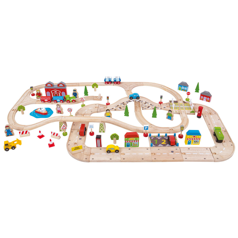 Bigjigs Rail Wooden City Road and Railway Set