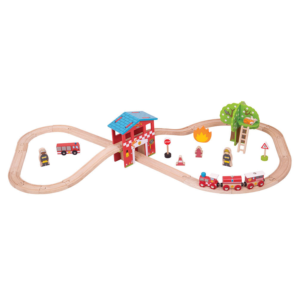 Bigjigs Rail Wooden Fire Station Train Set