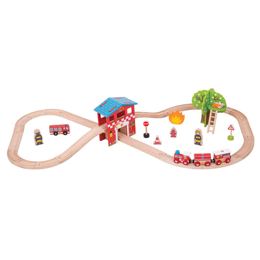 Bigjigs Rail Wooden Fire Station Train Set