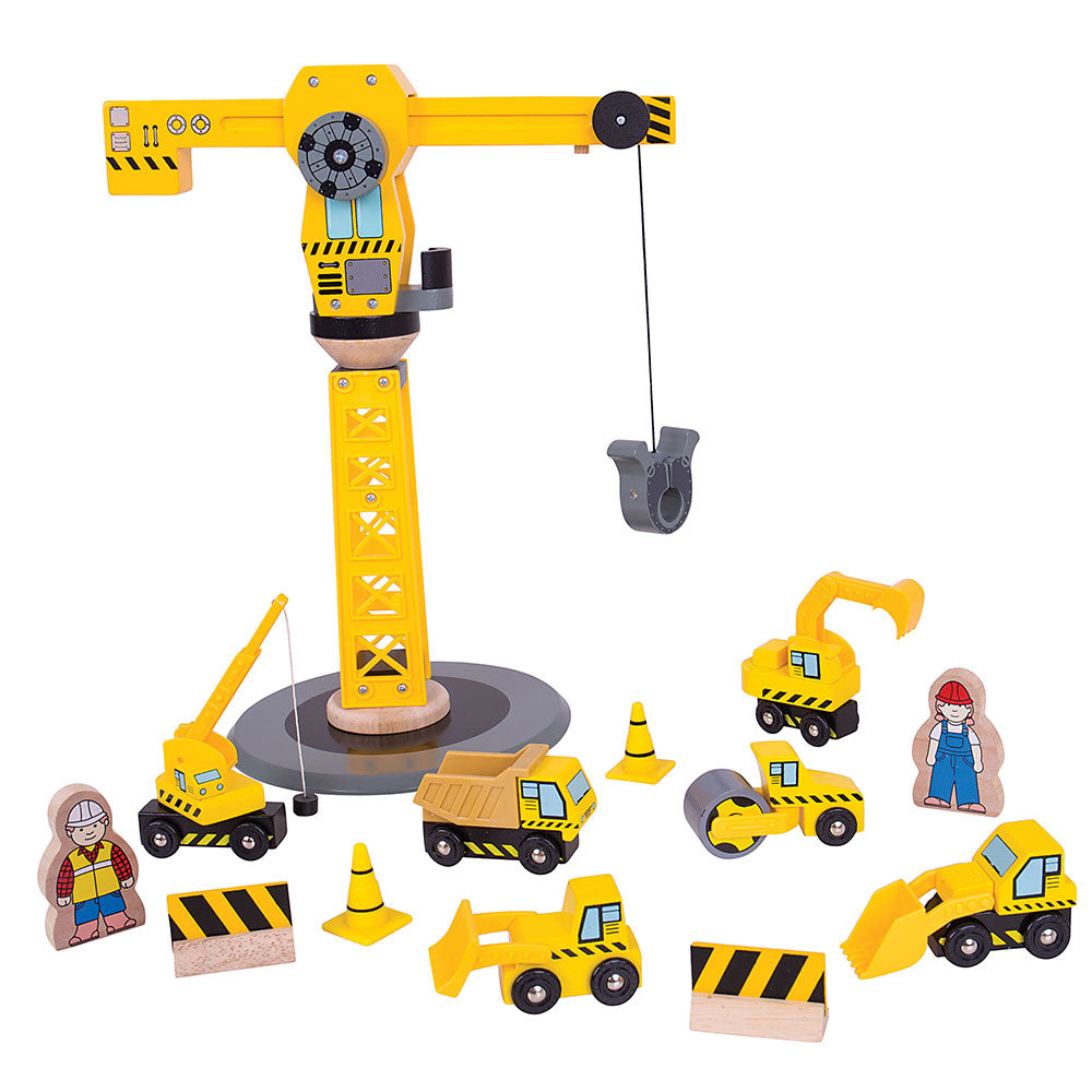 Bigjigs Rail Wooden Yellow Crane Construction Set