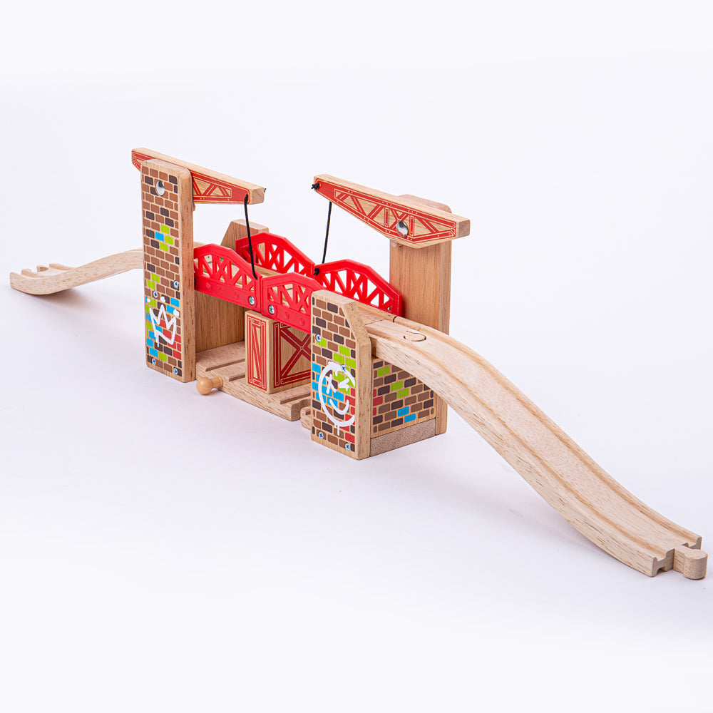 Bigjigs Rail Wooden Double Lifting Graffiti Bridge