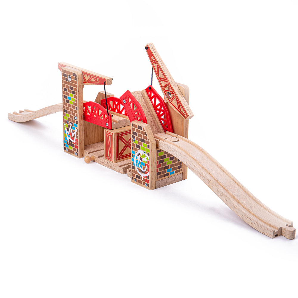Bigjigs Rail Wooden Double Lifting Graffiti Bridge