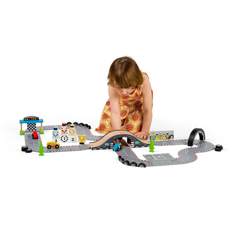 Bigjigs Wooden Roadway Race Day Playset