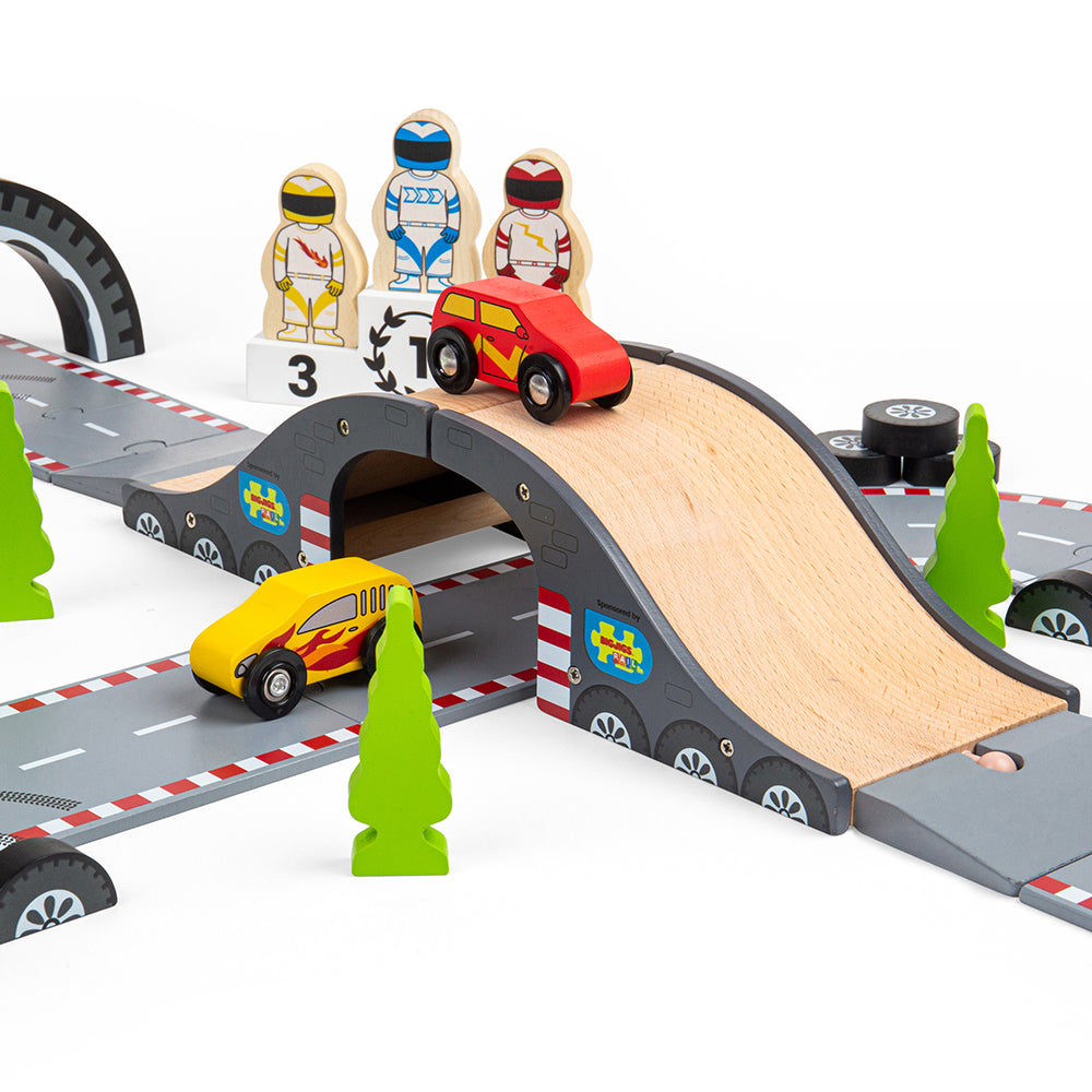 Bigjigs Wooden Roadway Race Day Playset