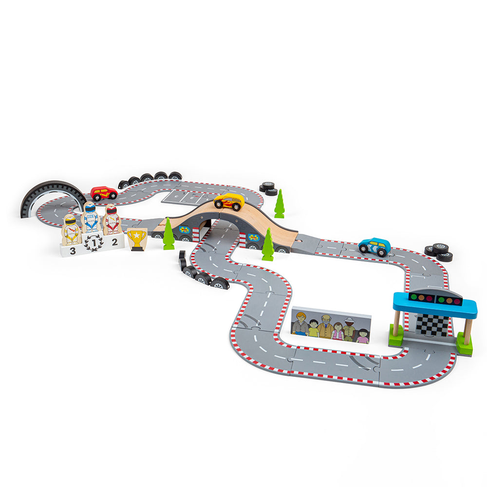 Bigjigs Wooden Roadway Race Day Playset