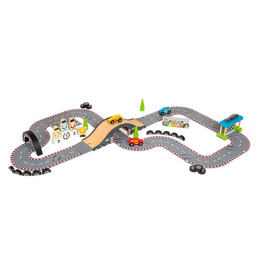 Bigjigs Wooden Roadway Race Day Playset