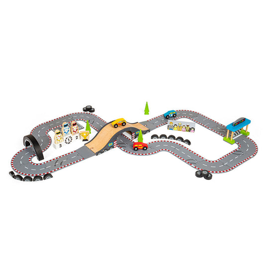 Bigjigs Wooden Roadway Race Day Playset