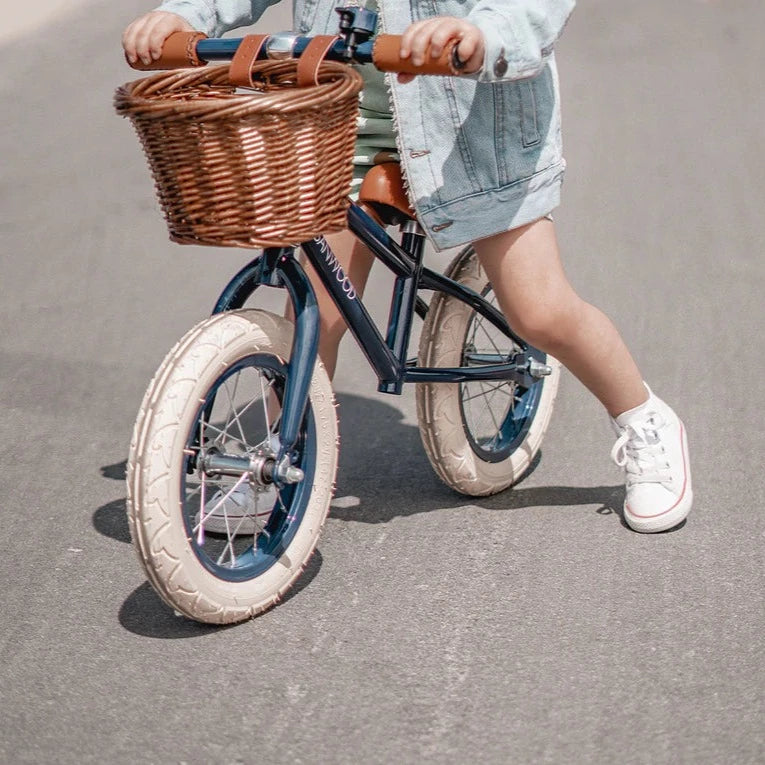 Banwood 'First Go!' Balance Bike & Basket - Navy