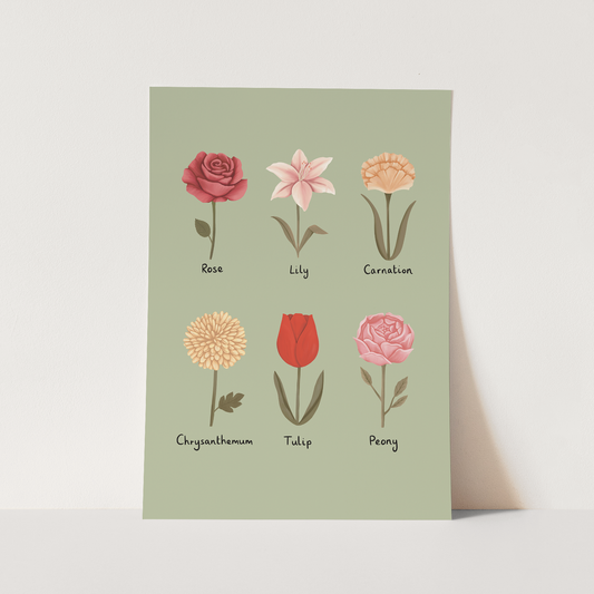 Flowers Art Print In Sage by Kid of the Village (6 Sizes Available)