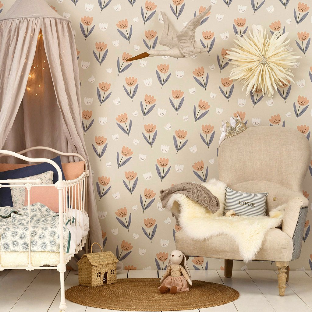 Hibou Home Wallpaper Roll - Fleur - Peach