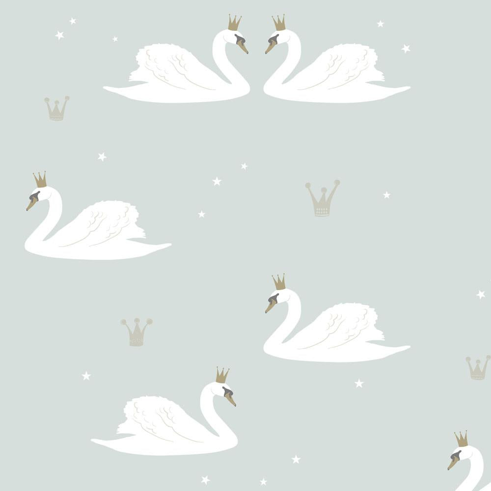 Hibou Home Wallpaper - Mint Swans