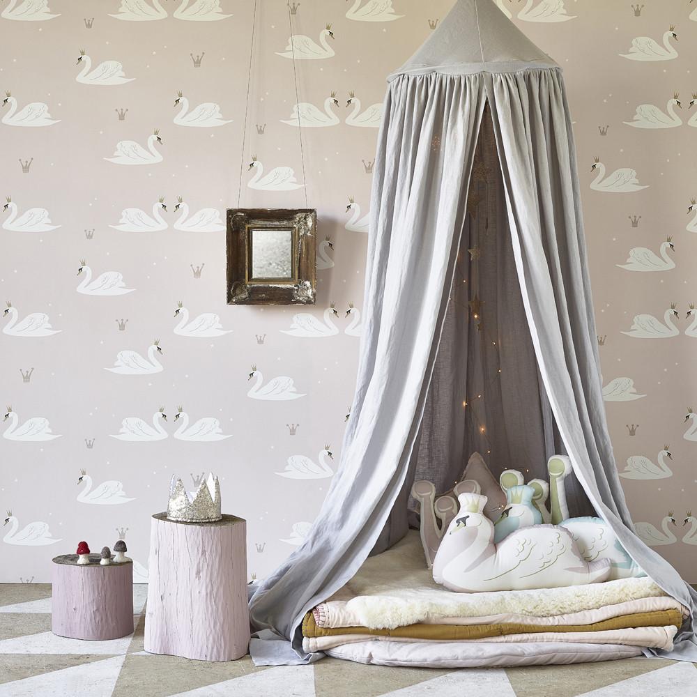 Hibou Home Wallpaper - Pale Rose Swans