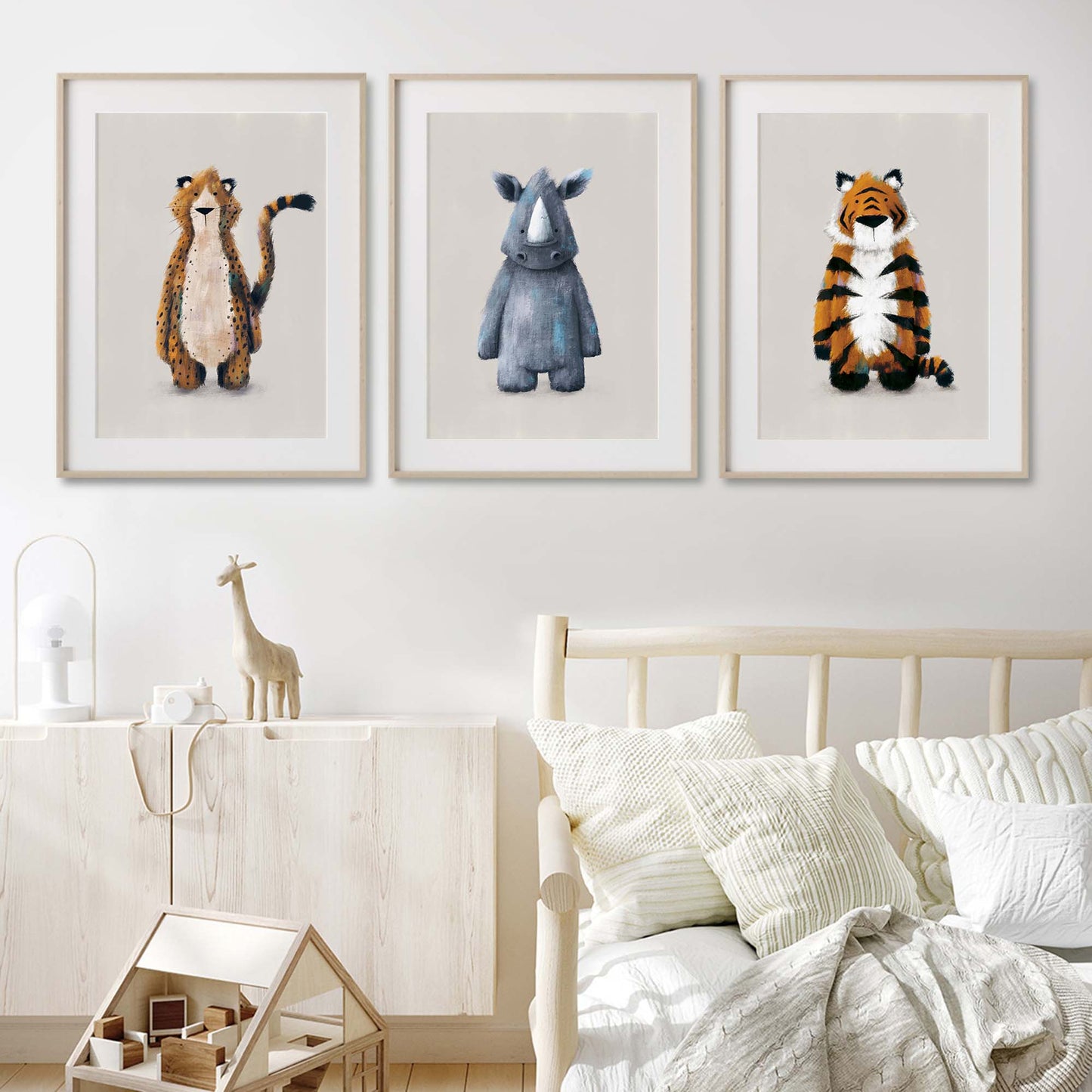 Tigercub Prints Neutral Jungle Safari Animal Nursery Prints Set of 3