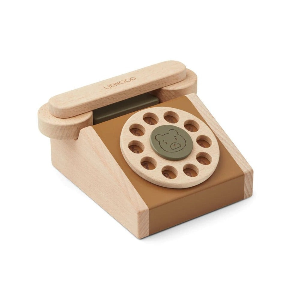 Liewood Selma Wooden Toy Telephone - Golden Caramel Multi Mix