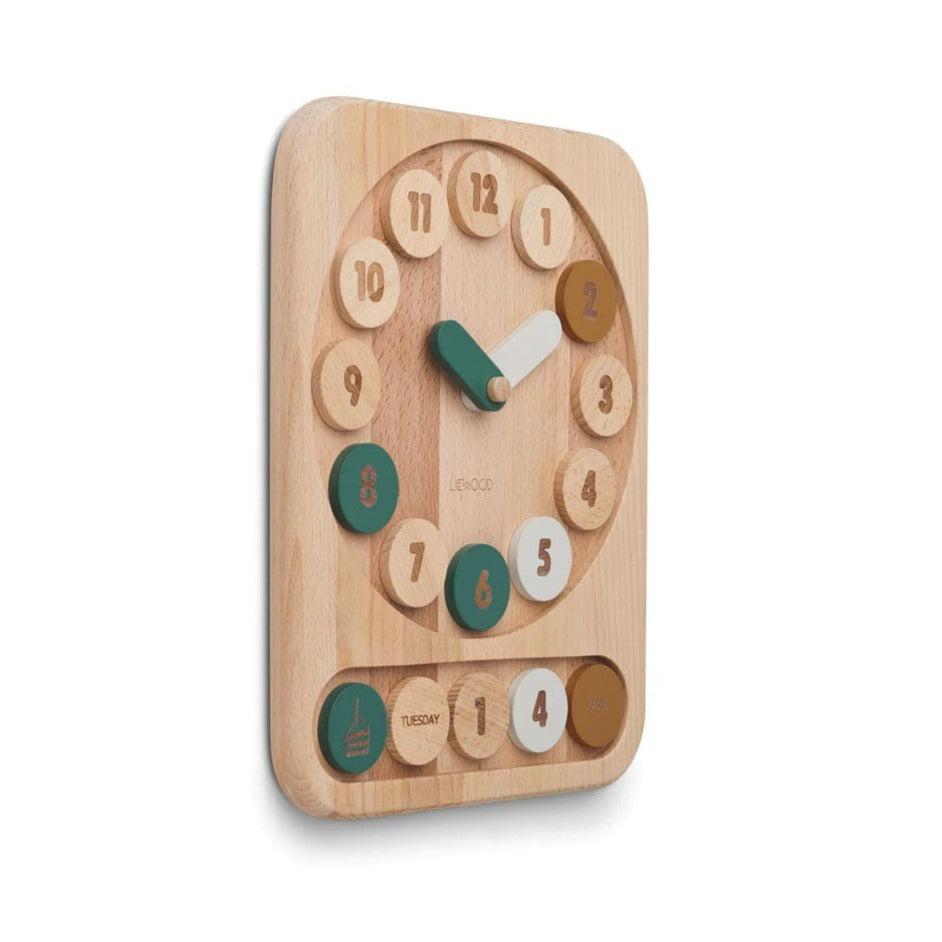 Liewood Yelena Wooden Toy Clock - Hunter Green Multi Mix