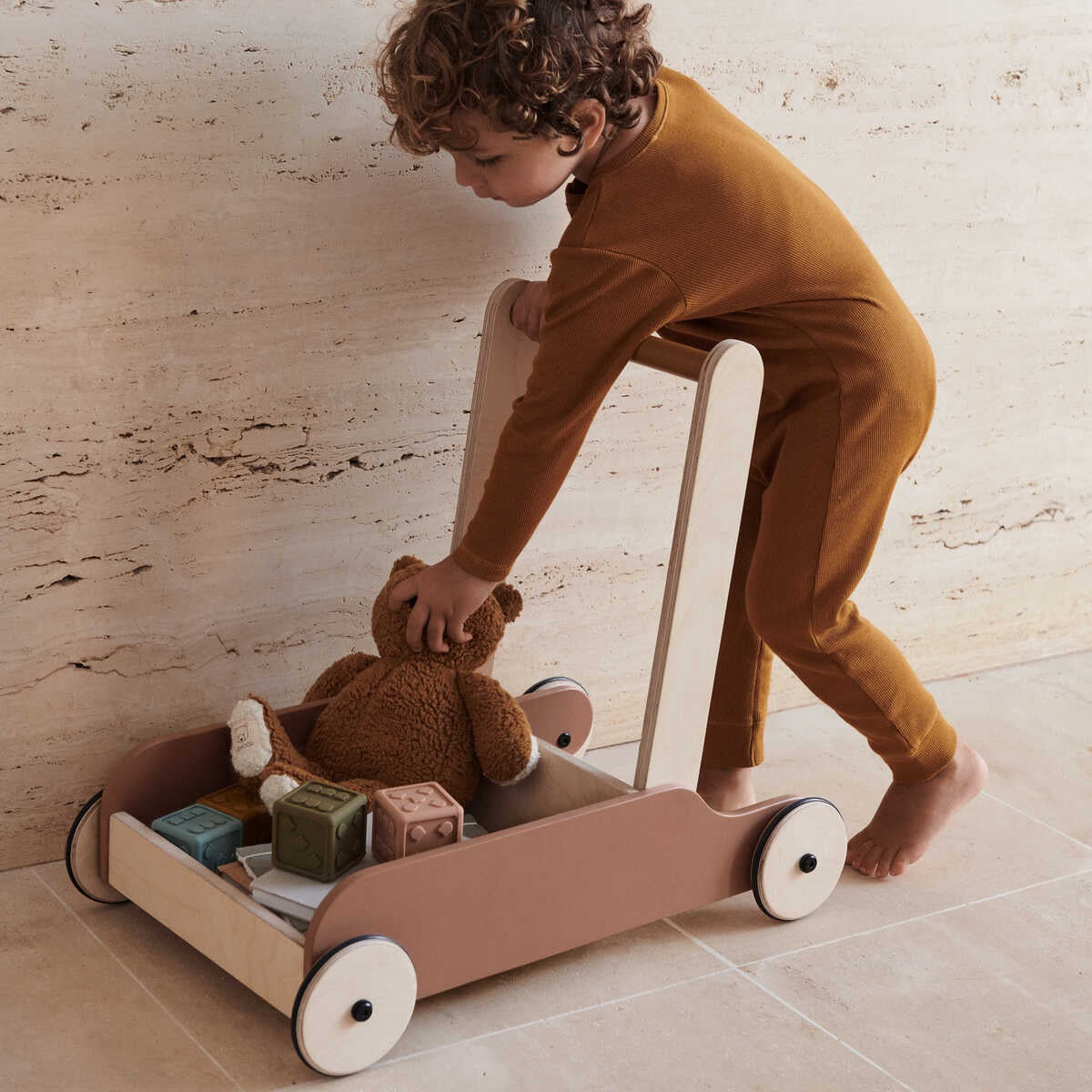 Liewood Bonnie Wooden Push Cart - Tuscany Rose/Golden Caramel Mix