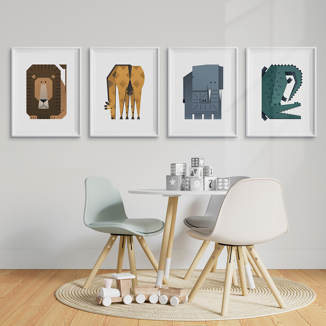 Tigercub Prints Minimal Safari Animals Prints Set of 4