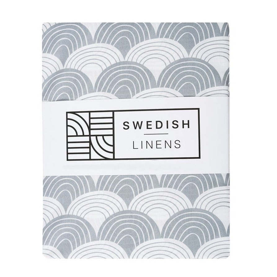 Swedish Linens Fitted Sheets - Rainbows Tranquil Grey (4 Sizes)
