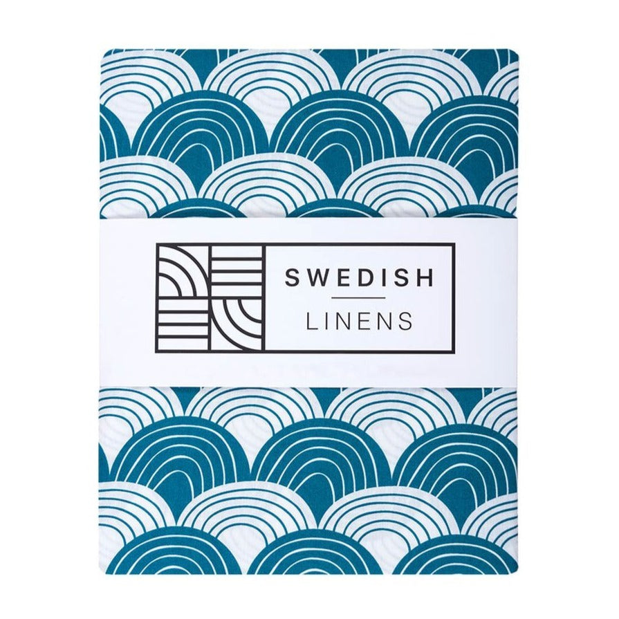 Swedish Linens Fitted Sheets - Rainbows Moroccan Blue (4 Sizes)