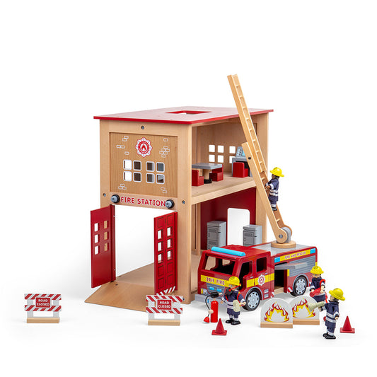 Tidlo Wooden Fire Station Toy Bundle