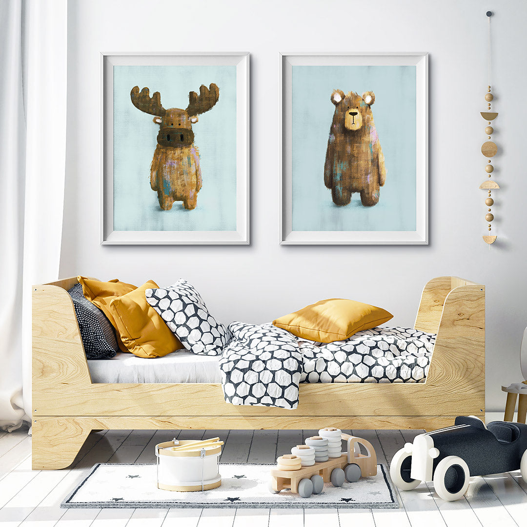 Tigercub Prints Woodland Moose & Bear Nursery Prints Set of 2