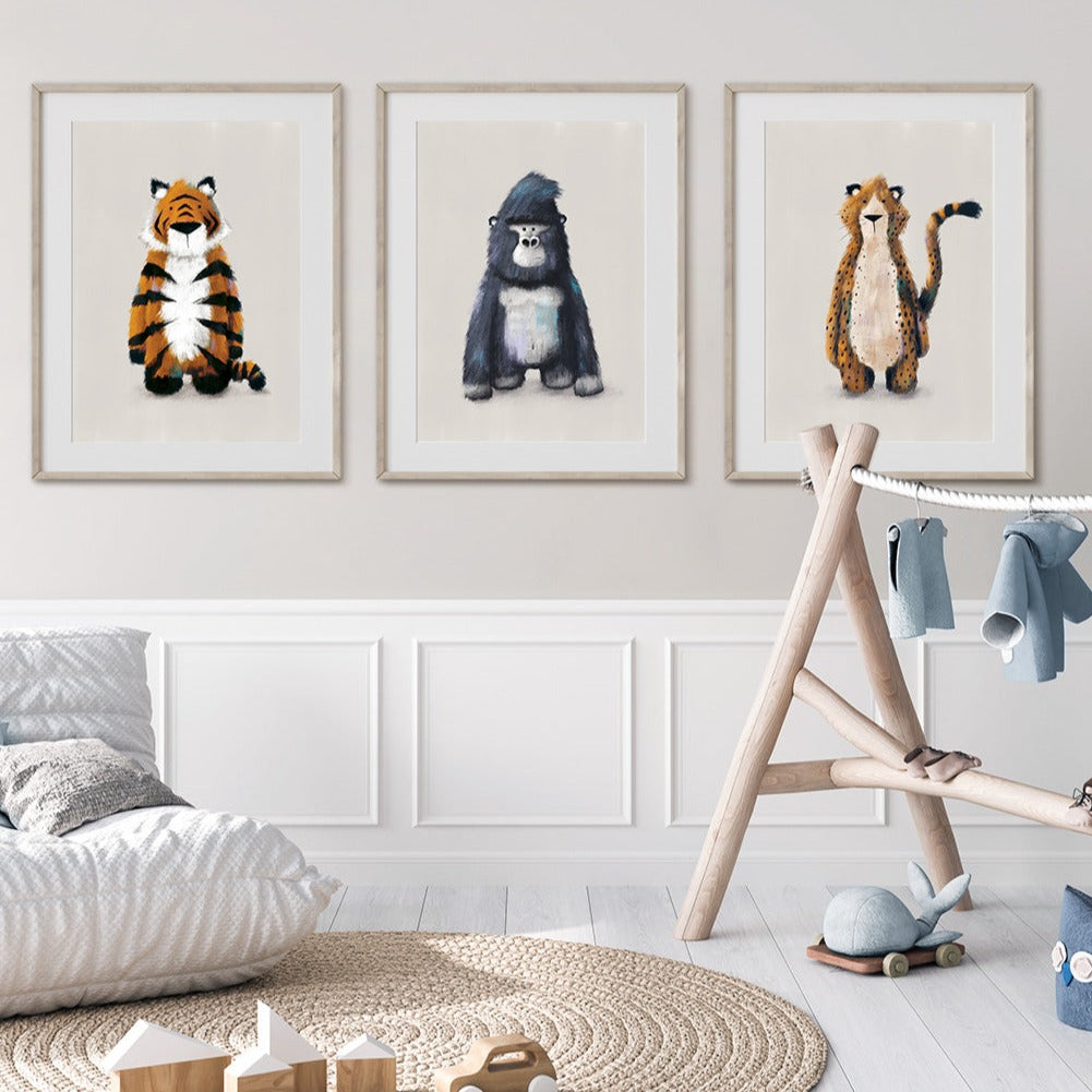 Tigercub Prints Neutral Jungle Safari Animal Nursery Prints Set of 3