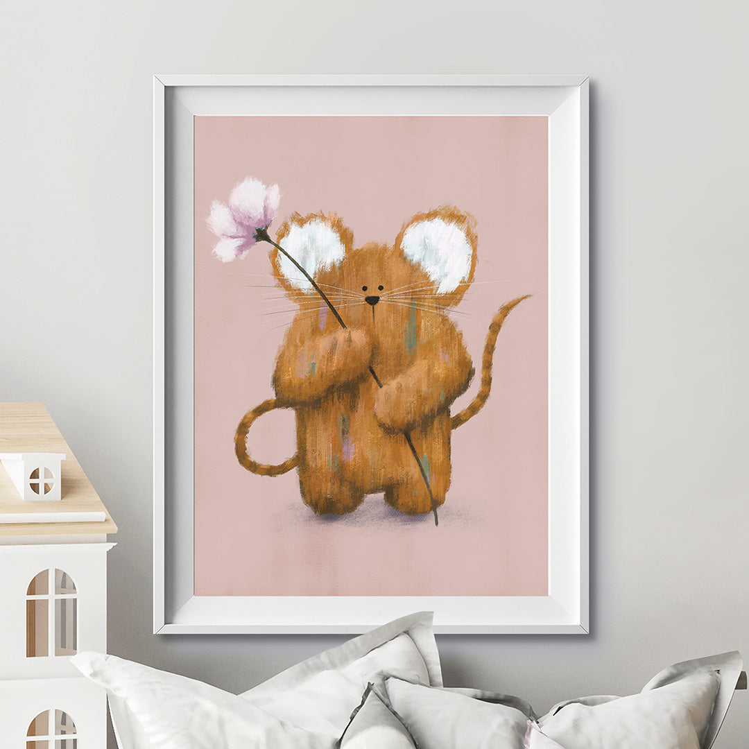 Tigercub Prints Pink Woodland Mouse Nursery Print