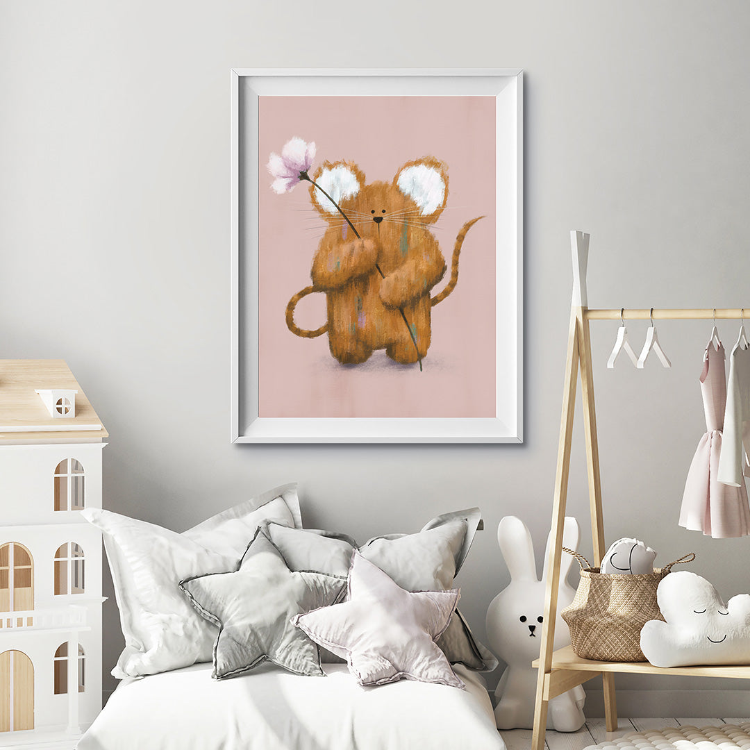 Tigercub Prints Pink Woodland Mouse Nursery Print