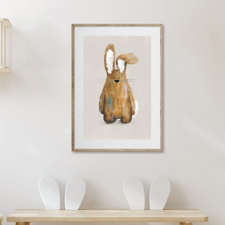 Tigercub Prints Neutral Bunny Woodland Nursery Print (3 Sizes Available)